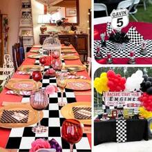 DEMIUKO 12 PCS Checkered Table Runner Black White Grid Table Runner Racing Car Plaid Party Table Decor Waterproof Plastic Table Mat Runner For Boy Two Fast Birthday Decorations Kitchen Home Dee - Black White Checkered - View 5