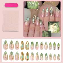 24pcs Vintage Bling Fairy Style Press On Nails, Forest Smudge Design Nails, Full Cover False Nail Tips, Suitable Women Daily & Party Wear, Nail Art Supplies - DJ-1048 - 查看 7