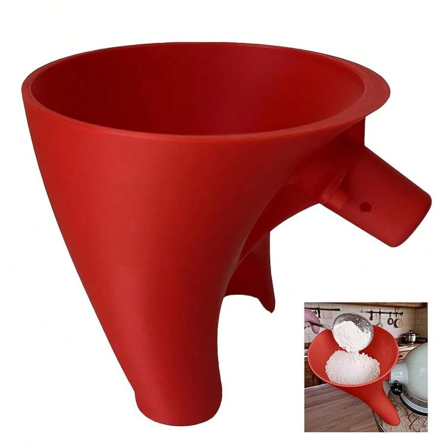 1pc Kitchen Baking Accessory, 2026 New Mixer Anti-Spill Flour Funnel, Easy Ingredient Addition Without Mess, Durable Dishwasher (Red 1pc)