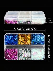 6格全息四角星美甲亮片装饰，各种尺寸星形碎片 DIY美甲用品 - 彩色 - 查看 6