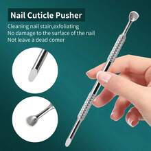 WYXL - Empujador de cutículas de acero inoxidable de doble cabeza, removedor de cutículas con forma de pezuña, herramienta de cuidado de uñas profesional para manicuristas, uso duradero en salón, diseño ergonómico antideslizante - WYXL(L-12) Empujador de acero - Ver 3