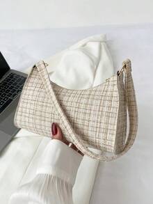 Plaid Pattern Bag Handbag,Shoulder Bag Minimalist,Casual Lightweight,Portable Women, Rookies & White-Collar Workers,Teacher Gifts,Girl,Woman Bag,Work ,Business,Commute,Shopping Valentines - 卡其色 - 查看 4