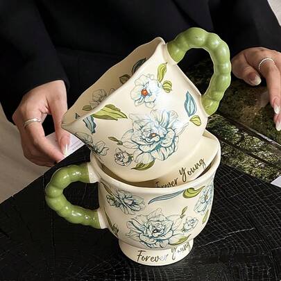 1pc Large Capacity Ceramic Mug, Suitable For Home, Restaurant, Office, Cafe, Parties, Festivals, Gifts For Valentine's Day, Christmas, Easter, Ramadan, Women's Day