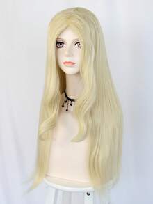 Light Blonde Long Curly Wig With Natural Big Wave Middle Part Design, High Temperature Fiber With Realistic Scalp, Universal Full Head Wig For Party, Cosplay, Music Festival & Daily Wear - Champagne - View 3