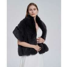 1  Elegant    Polyester    Women Long Shawl Cloak Cape   Winter  Warm   Faux Fox Fur  For Party - 黑色 - 查看 6