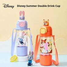 Disney 3D卡通立体水杯，适合上学使用，双盖带吸管，夏季便携手持水瓶 - 彩色 - 查看 3