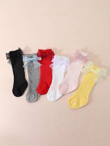 6 đôi tất cho bé gái, tất dài quá đầu gối bằng vải cotton ren lưới có nơ cho bé sơ sinh, tất dài công chúa cho bé sơ sinh. - Nhiều màu - Xem 5