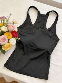 Set de 2 tops de tirantes de verano para mujer, camisetas básicas de unicolor ajustadas con almohadillas en el pecho - Multicolor - Ver 5