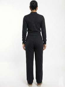 Women's Set Cold Long Sleeve Blouse High Neck And High Waist Pants Knit Winter Cold Warm Fashion Casual Elegant REF: Jennifer - 黑色 - 查看 3