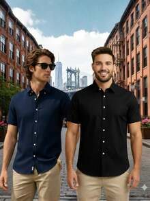 Men's Slim Fit Shirt Kit With Italian Collar (2 Units) - Navy Blue - View 1