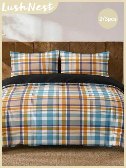 2件/3件套条纹数码印花被套组（1个被套+2个枕套，不含被芯），适合日常使用，采用涤纶或合成纤维制成，柔软舒适，适用于卧室、主卧、客房和次卧，四季皆宜。