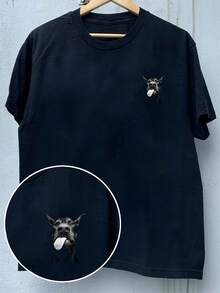 Camiseta Gráfica de Streetwear para Hombre - Diseño de Perro Genial con Lengua Fuera, Corte Holgado, Tela Transpirable, Camiseta Negra para Uso Casual de Verano, Ropa Casual de Verano| Diseño Divertido de Perro| Ajuste Cómodo - Negro - Ver 9