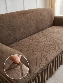 1pc Stretch Full Coverage Sofa Dust Cover, Leaf Print Design, Dirt-Resistant Protective Slipcover, Suitable For Loveseat, Living Room Sofa, Furniture. Machine Washable, Hand Wash, Dry Clean - Coffee - View 2