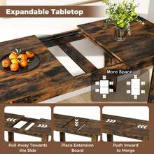 COSTWAY Extendable Dining Table, Modern Kitchen Table W/ Adjustable Tabletop, L-Shaped Legs, Large Industrial Dinner Furniture For Kitchen, Dining Room, 110 KG Load Capacity, Brown - Brown - View 9