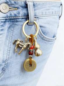 1Pc Good Luck Charm For Chinese New Year & Lunar Fortune Talisman - Vintage Brass Chinese Zodiac Keychain With Five Money, Jujube Fruit & Hua Ornaments -Success Charms For Men & Women, Auspicious Gift For Prosperity, Keychain Pendant Car Keychains, Car Parts, Ladies' Keychains, Bag Pendants, Wallet Pendants, Valentine's Day And New Year Gifts For Women - Multicolor - View 3