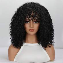 女士中长款披肩式小卷发时尚个性刘海化纤假发，适合日常、音乐节、婚礼或圣帕特里克节装扮假发 - 彩色 - 查看 12