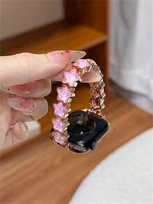 适用于 Ultra/SE 2/SE 1/Series 11/10/9/8/7/6/5/4/3/2/1，尺寸 38/40/41/42/44/45/46/49 毫米的梦幻星形弹性表带 - 粉色 - 查看 3