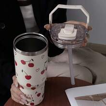 1个900毫升/30.44盎司樱桃心形系列保温杯，保温保冷，大容量车载杯，带手柄和吸管的水瓶，双吸嘴，适合健身和户外运动，也可用作学习用品或节日礼物。 - 彩色 - 查看 6