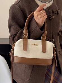 Women's Elegant Boston Handbag, Fashionable Soft Bag Gift For Valentine's Day, Large Capacity Versatile Shoulder Bag, Stain-Resistant, Adjustable Strap, Zipper Closure, Polyester Lining, Golden Hardware - White - View 1