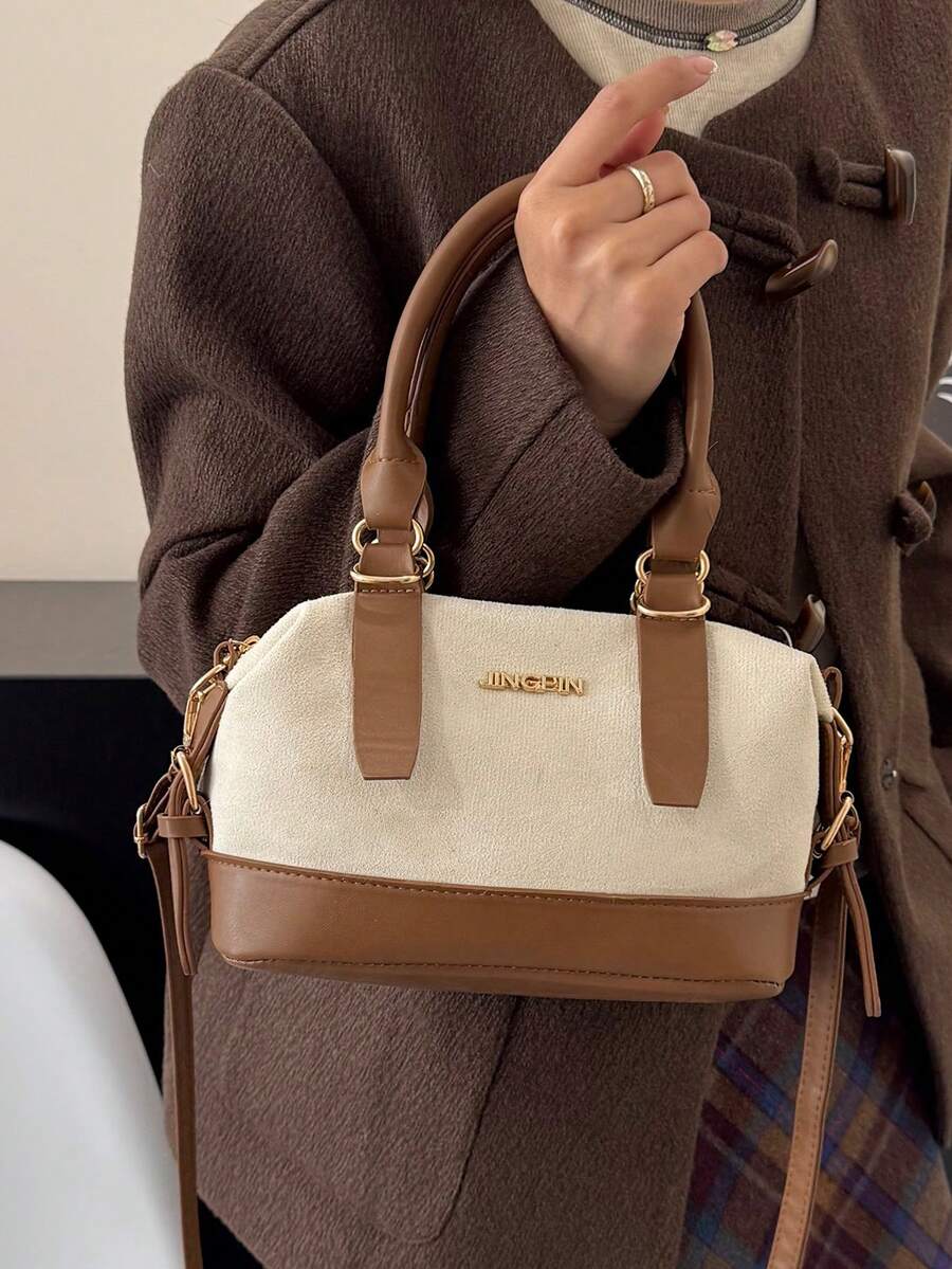 Women's Elegant Boston Handbag, Fashionable Soft Bag Gift For Valentine's Day, Large Capacity Versatile Shoulder Bag, Stain-Resistant, Adjustable Strap, Zipper Closure, Polyester Lining, Golden Hardware - White - View 1