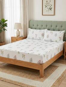 3 Stücke Baumwoll-Bettwäsche-Set mit Ditsy-Blumenmuster, bestehend aus 1 Spannbettlaken + 2 Kissenbezügen, in den Farben Lila, Rosa und Gelb, geeignet für Schlafzimmer und Studentenwohnheim, perfektes Geschenk für Feiertage und alle Jahreszeiten, weich und hautfreundlich, Wohnessentielle im amerikanischen Landhausstil - Verschiedenfarbig - Übersicht 3