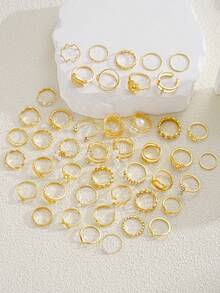 Bộ 45 chiếc nhẫn kim loại đơn giản, thời trang, hình học, đính ngọc trai giả, hình trái tim, bướm, đá pha lê, hình rắn, quà tặng cho phụ nữ, chị em gái, các cặp đôi, dịp nghỉ lễ, hẹn hò, đám cưới, đeo hàng ngày, quà tặng cho mẹ, bạn bè. - Vàng - Xem 5