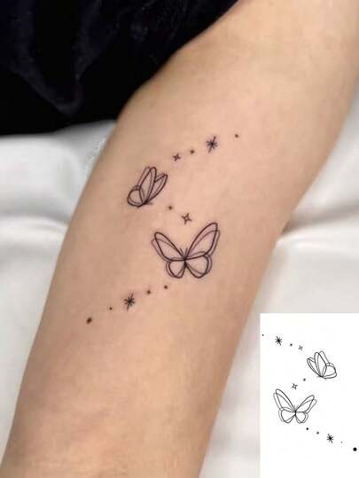 1pc Fashionable Waterproof Minimalist Butterfly Tattoo Sticker, Delicate Dotted Line Design, Durable Arm/Collarbone Temporary Tattoo Suitable For People