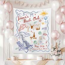 1PC Custom Beach Club Bachelorette Tapestry Coastal Themed Bachelorette Banner Miami Bach Club Bridal Party Shower Beach Bachelorette Decor, 5 Sizes Available - trắng - Xem 5
