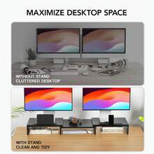 PERLECARE Dual Monitor Stand For 2 Monitors, Monitor Stand For Desk, Adjustable Computer Monitor Stand With 2 Slot, Multifunctional Desktop Organizer Stand For Laptop, PC, Computer, Printer - 查看 3
