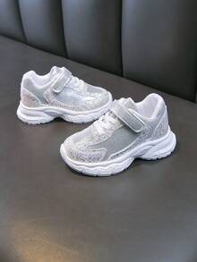 1 Pair Children's Sneakers, 2026 New Soft Sole Non-Slip Hook And Loop Small White Shoes, Boys/Girls Daily School Campus Running Casual Shoes - Silver - View 5