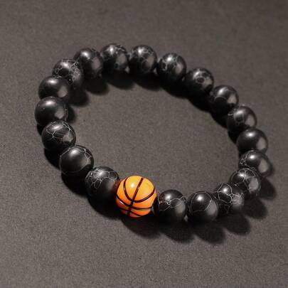 Accesorios de baloncesto, accesorios de ropa urbana de verano para hombres, pulsera de piedra natural para amigos, pulsera de cuentas negras y amarillas