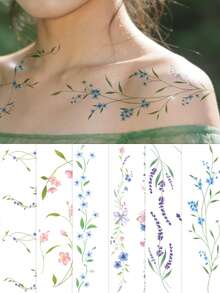 1 Sheet Leaf Vine Temporary Tattoo Stickers For Women, Waterproof Long-Lasting, Roses And Floral Designs, Spring&Summer Decoration Additions, Delicate And Exquisite, Suitable For Arms, Wrists, Insteps, Collarbones, Backs, Fake Tattoos - MultiWarna - View 5