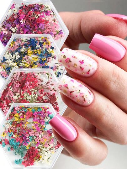 日韩风干花美甲装饰套装 - 3D立体亮片自粘花朵吊坠，多种鲜艳色彩，适用于DIY美甲、蜡烛和肥皂制作，沙龙级家用美甲用品