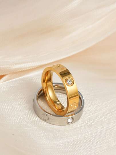 1枚简约18K镀金不锈钢立方氧化锆戒指，可叠戴时尚戒指，适合女性日常佩戴