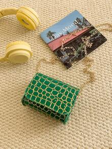 Lipstick Coin Purse, Personalized Stone/Crocodile Pattern Crossbody Bag, Metal Chain Shoulder Mini Bag - Green - View 6