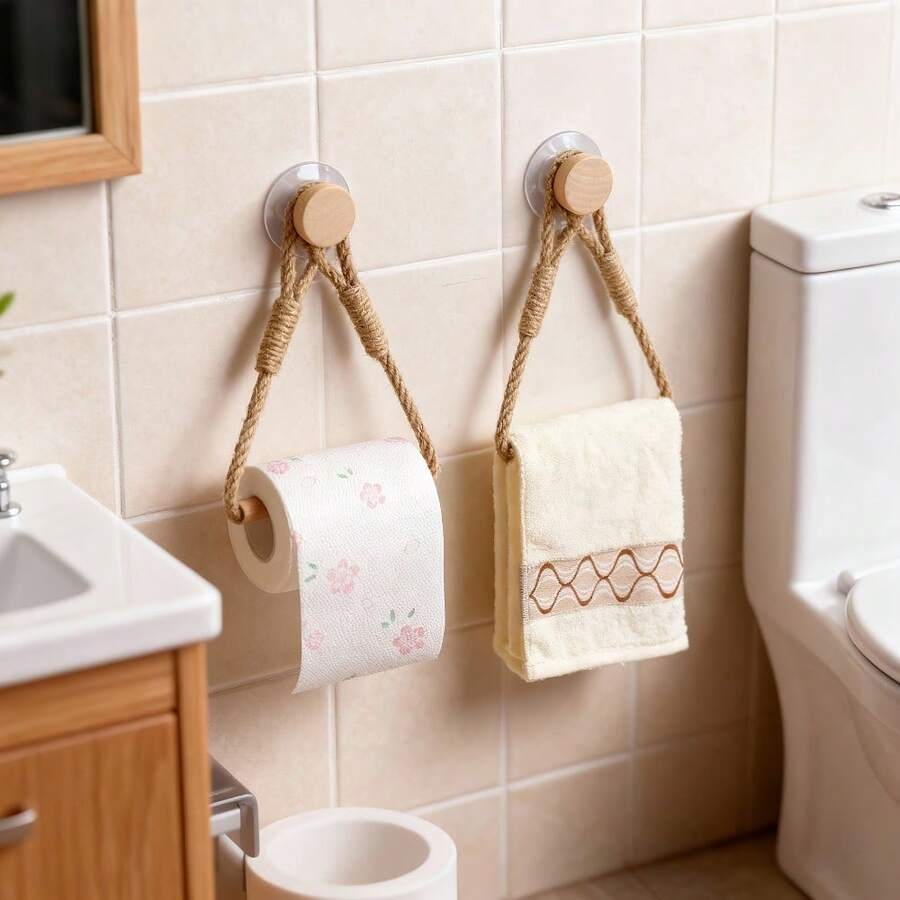 1/2 chiếc giá treo khăn, hộp đựng giấy vệ sinh, kệ đựng đồ, móc treo đồ bằng gỗ thủ công sáng tạo theo phong cách tự nhiên, trang trí theo kiểu công nghiệp/nông trại, phù hợp cho phòng tắm. - Nhiều màu - Xem 1