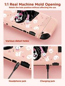 Ayotu Death & Heart & Ghost Themed Switch Protective Case, Suitable For New Switch 2 (2025)/Switch NS/Switch OLED, Can Be Installed On The Dock Without Removing The Protective Case, Universal Game Controller Protective Cover, Comes With 2 Joystick Caps, Switch Gaming Accessories, Anti-Fall And Anti-Scratch, Spring Romance/Back To School Gift/Valentine's Day Gift - Xem 2