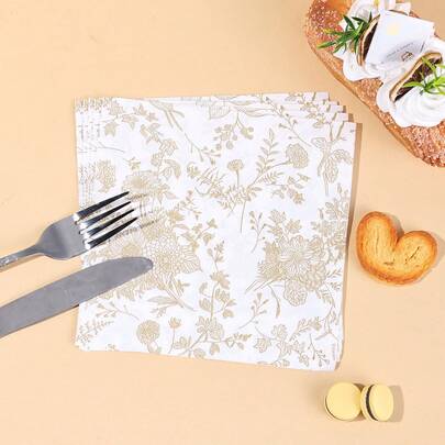 20ชิ้น/40ชิ้น/60ชิ้น ผ้าเช็ดปากค็อกเทลดอกไม้สีเหลือง - ผ้าเช็ดปากกระดาษค็อกเทลเครื่องดื่มลายดอกไม้สีทองและสีขาว, ผ้าเช็ดปากอาหารกลางวันแบบใช้แล้วทิ้งลายดอกไม้วินเทจ, ผ้าเช็ดปากตกแต่งสำหรับงานแต่งงานดอกไม้, ปาร์ตี้, งานเลี้ยงเจ้าสาว, งานเลี้ยงน้ำชา - ขนาด 6.5 X 6.5 นิ้ว