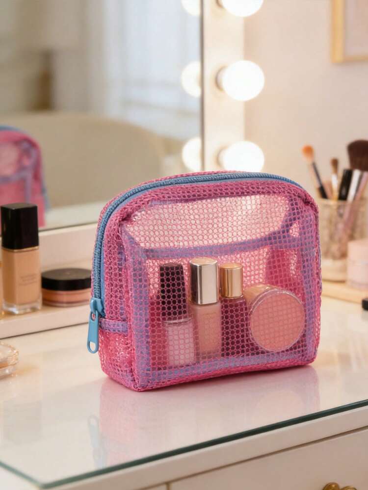 1个透明网眼收纳袋，轻便多功能大容量洗漱包，适合旅行、户外活动，彩色豆腐图案，理想的礼品之选，多种颜色可选 - 彩色 - 查看 4