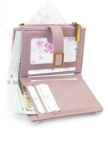 Ví nữ ngắn phối màu tương phản, ví dệt thời trang đa năng đựng thẻ, ví đựng tiền xu có khóa kéo dung lượng lớn, khóa cài thanh lịch dành cho học sinh trẻ, nhẹ nhàng, tiện lợi mang theo, thích hợp làm quà tặng ngày lễ. - Màu tím hoa cà - Xem 5