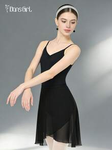 DonsGirl 1 pieza Vestido envolvente de gasa midi para mujer, unicolor, adecuado para actuación de ballet, negro, primavera - Negro - Ver 11