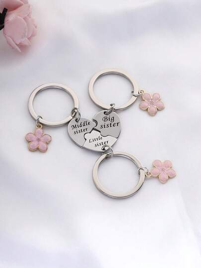 Juego de 3 llaveros con colgantes en forma de corazón entrelazados con el nombre de mamá, adornos de flores rosas y anillos abiertos - Regalos para madres, hermanas e hijas, adecuados para buenos amigos, parejas y regalos familiares. Juego de 3 llaveros de acero inoxidable, llaveros de mujer, colgantes de billetera, colgantes de bolso, regalos para mujeres en Navidad, San Valentín y Año Nuevo