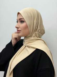 1 pezzo Hijab pronto da indossare realizzato in tessuto morbido, traspirante e anti-sfilacciamento, adatto per l'uso durante tutto l'anno e per l'uso quotidiano da parte dei musulmani. - Beige - Visualizzare 2