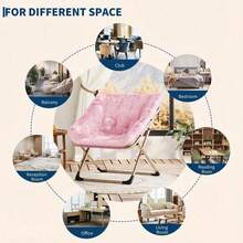 Silla de plato plegable plegable de gran tamaño con piernas de metal, silla de salón de acento de piel falsa suave Silla de lectura portátil para dormitorio, sala de estar, dormitorio - Reposapiés rosa - Ver 7
