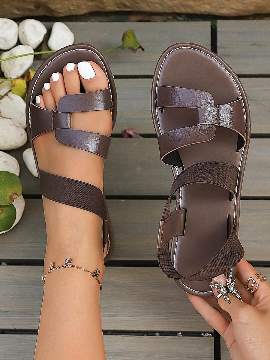 Giày sandal đế bằng hở mũi co giãn, thoải mái, gợi cảm, thanh lịch kiểu retro cho mùa hè, giày casual quai ngang mắt cá chân, sandal đế bằng đa năng dành cho nữ, phù hợp đi làm hàng ngày.