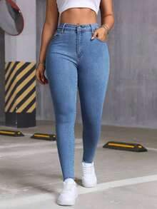 Women's Fashionable Stretch Slim-Fit Washed Denim Jeans, Summer Top/New Jeans For All Seasons, Elegant Women's Clothing, Suitable For New Year And Valentine's Day. - Medium Blue - 查看 4