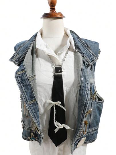 1pc Women's Fashion Butterfly Faux Pearl Chain Decor Punk Style Chain Tie, Collegiate Casual Daily Accessory