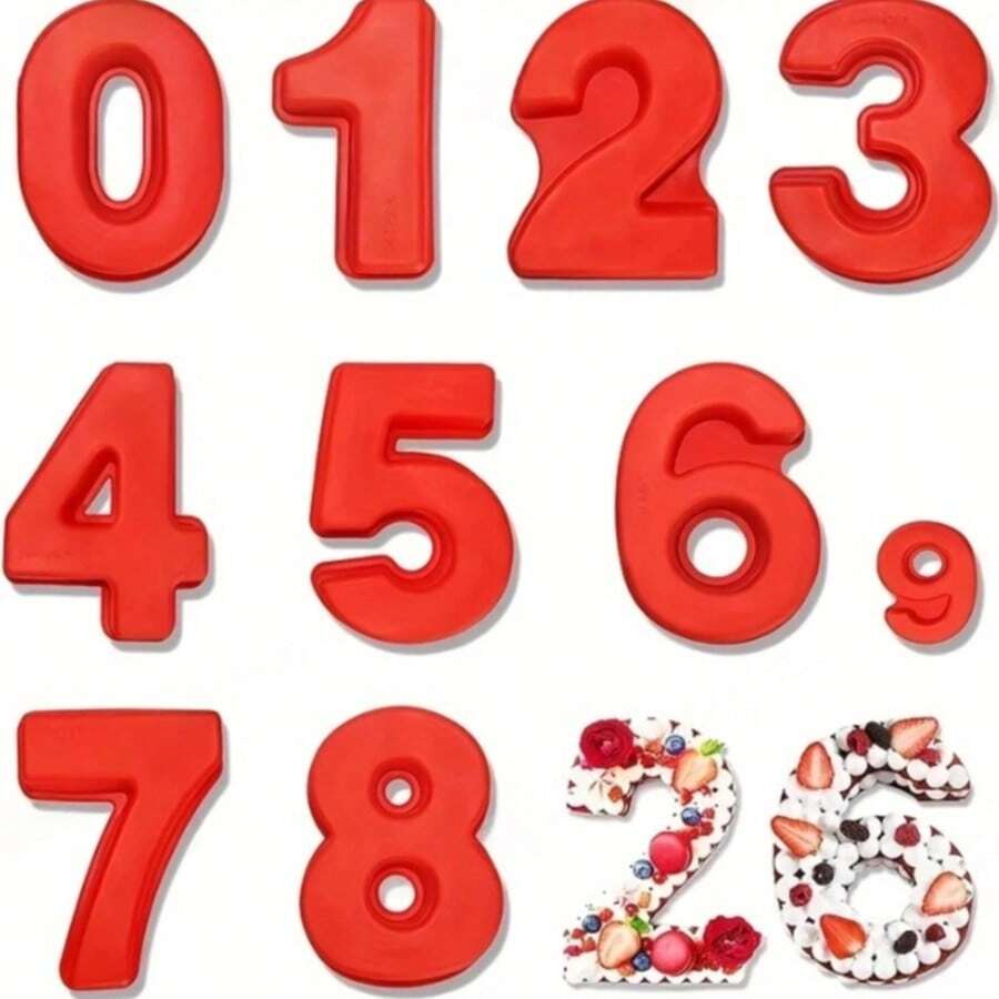 1个3D大型硅胶蛋糕模具，带数字0-9，生日和周年纪念蛋糕模具