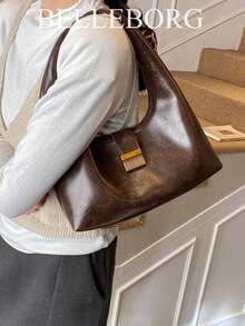 大容量柔软简约多功能女士腋下单肩包 - 咖啡 - 查看 6