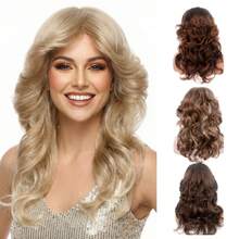 70年代法拉·福西特风格棕色长卷假发，日常派对佩戴全头假发，女士款，自然合成发丝，圣诞派对装扮假发，REEWES假发 - 彩色 - 查看 1